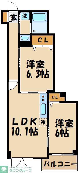 パークヒル五丁山(2LDK/1階)の間取り写真
