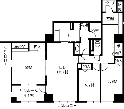 ホワイトプラザ西堀(3LDK/8階)の間取り写真