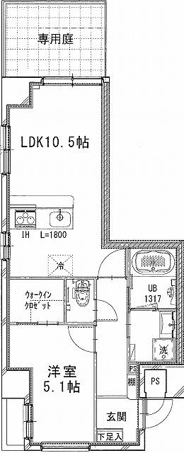 ロイヤルヒルサイド妙蓮寺(1LDK/1階)の間取り写真