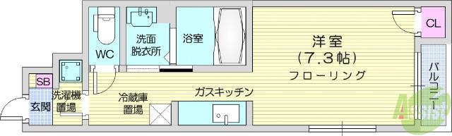 プランドール銀杏町(1K/1階)の間取り写真