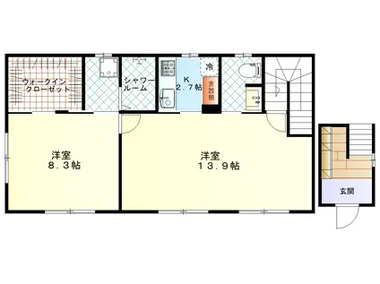 シーサイド(2K/2階)の間取り写真