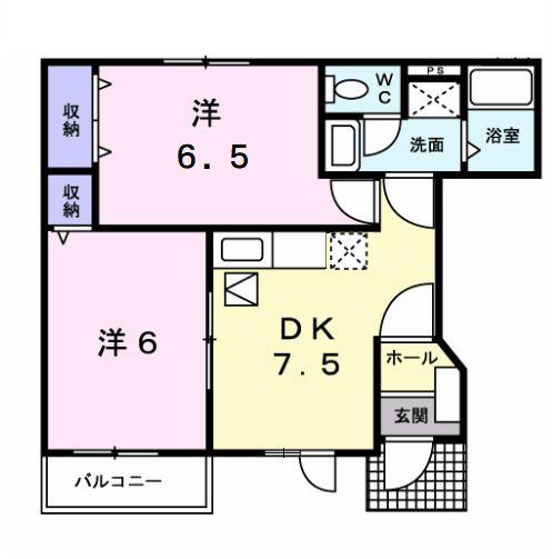 アルカンシエルII(2DK/1階)の間取り写真