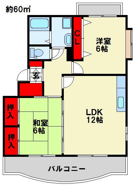 ボネール門司(2LDK/3階)の間取り写真