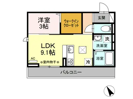 D-ROOM F.京町(1LDK/1階)の間取り写真