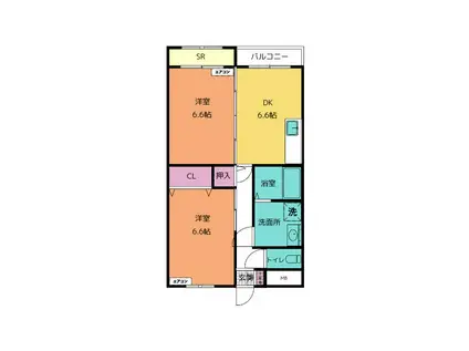 ジャルダンDEカメリア(2DK/2階)の間取り写真