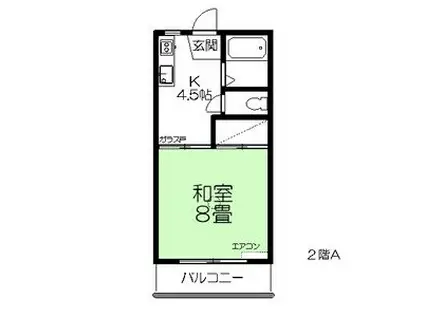 ハピネス古城I(1K/2階)の間取り写真