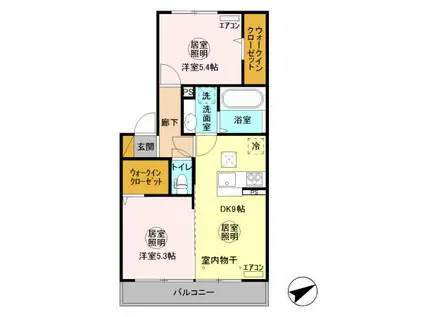 ロイジェントパークス小美玉 A棟(2DK/1階)の間取り写真