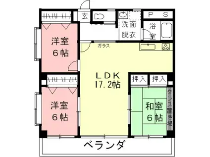 シェトワ 六条(3LDK/1階)の間取り写真