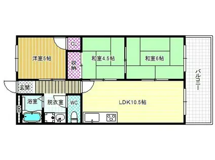 玉手山内外ハイツ(3LDK/3階)の間取り写真