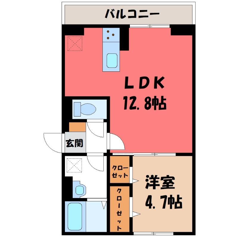 D-ROOM台新田町(1LDK/2階)の間取り写真