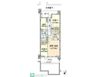 プラウド美しが丘(2SLDK/1階)の間取り写真