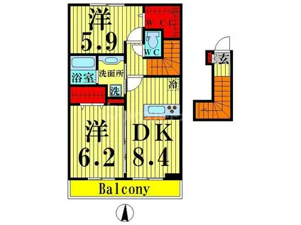 FERIO(2DK/1階)の間取り写真