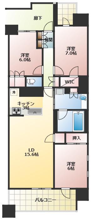 プラウドタワー春日井(3LDK/7階)の間取り写真