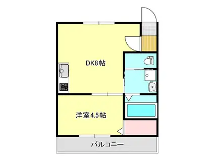 ピース・エルヴィータA棟(1DK/3階)の間取り写真