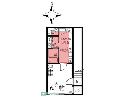 ハーミットクラブハウス アン(1K/2階)の間取り写真