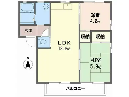 ディアス花北(2LDK/2階)の間取り写真