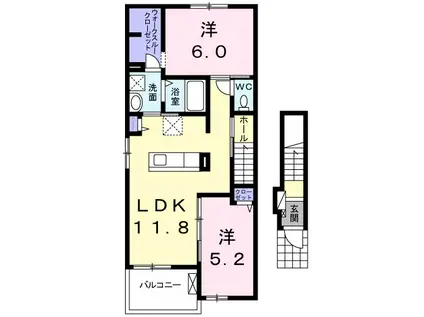 サニー ヒルズB(2LDK/2階)の間取り写真