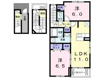 サンハウス(2LDK/3階)の間取り写真