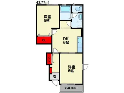 プラシードA(2DK/1階)の間取り写真