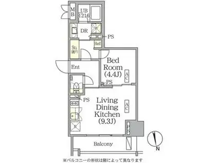 ザ・パークハビオ神楽坂レジデンスサウス(1LDK/4階)の間取り写真