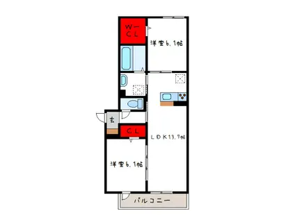 モンシャトーブラン(2LDK/2階)の間取り写真