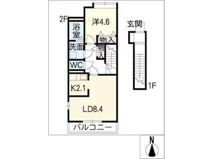 ローザジャルディーノI(1LDK/2階)の間取り写真