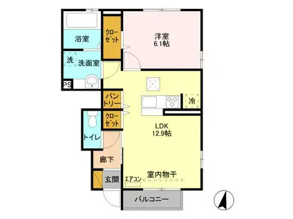 エーデルハイムC(1LDK/1階)の間取り写真