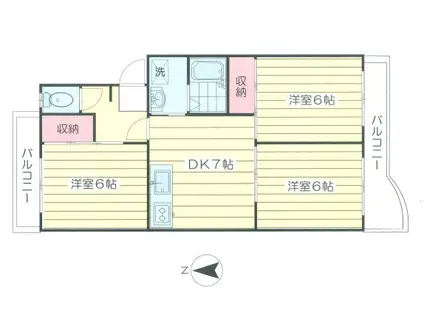 エアリーハイツ1ST(3DK/2階)の間取り写真