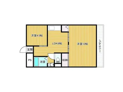 羽曳山第一サンハイツ(2DK/2階)の間取り写真