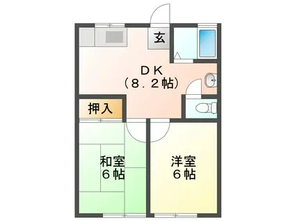 カルテット開栄D棟(2DK/1階)の間取り写真