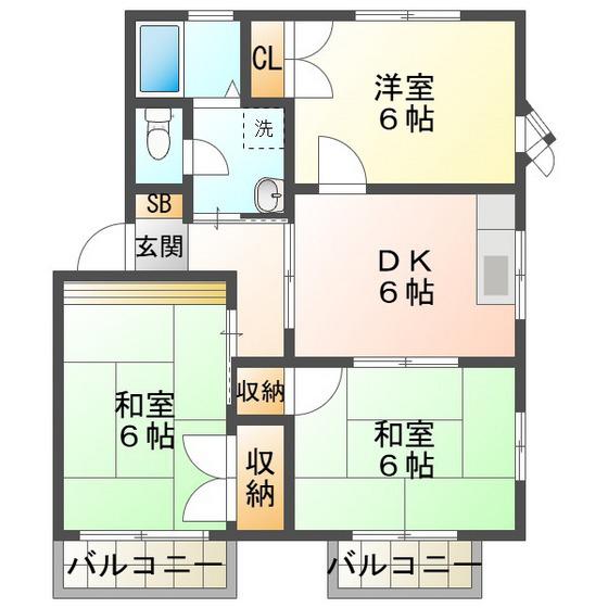 コンフォールA棟(3DK/2階)の間取り写真