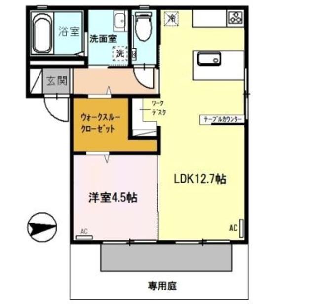 ディアス八重 B棟(1LDK/1階)の間取り写真