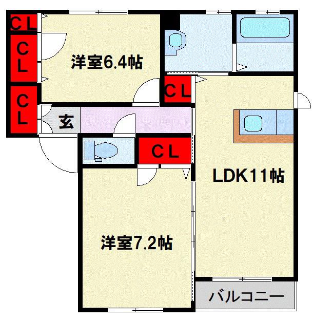 ロアーブル弐番館(2LDK/2階)の間取り写真