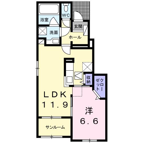 ルミナーレII(1LDK/1階)の間取り写真