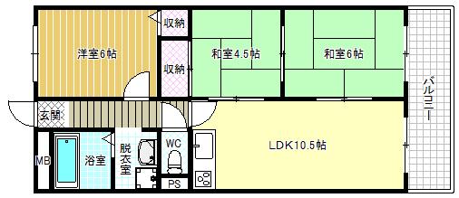 土師ハイツ(3LDK/4階)の間取り写真