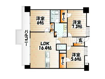 サンライフ勝山公園セントラルシティ(2LDK/5階)の間取り写真