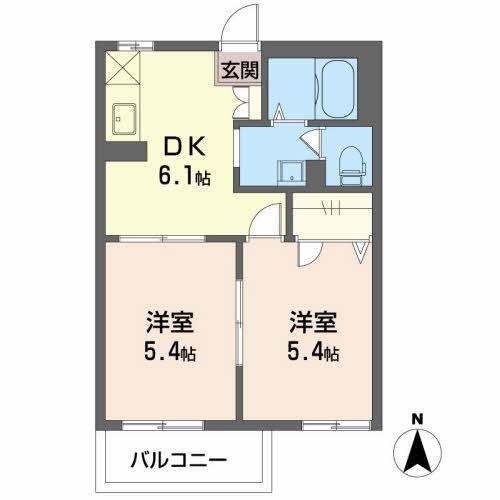 ハンプデンコート2A(2DK/1階)の間取り写真