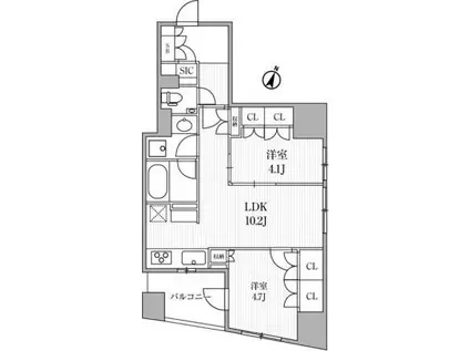 ディームス大井町(2LDK/9階)の間取り写真