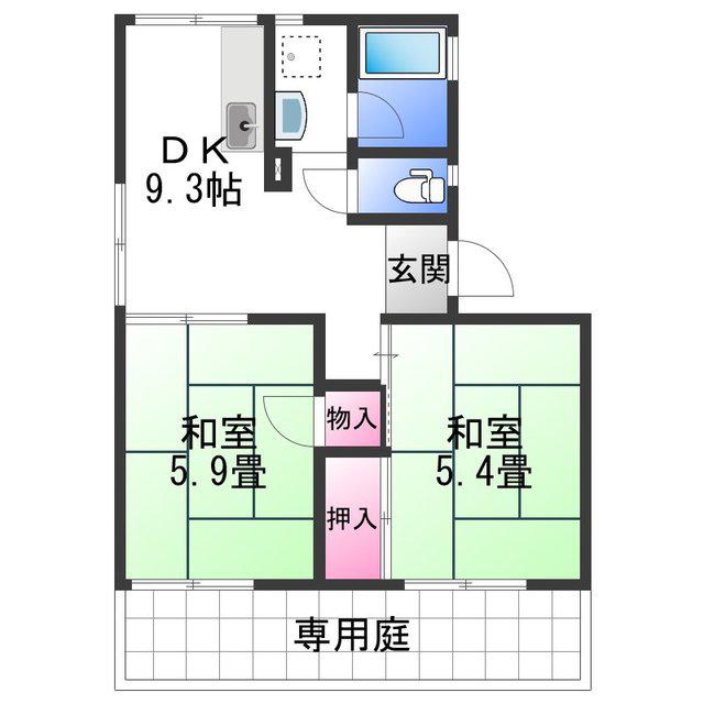 ラベニュ岩橋(2DK/1階)の間取り写真