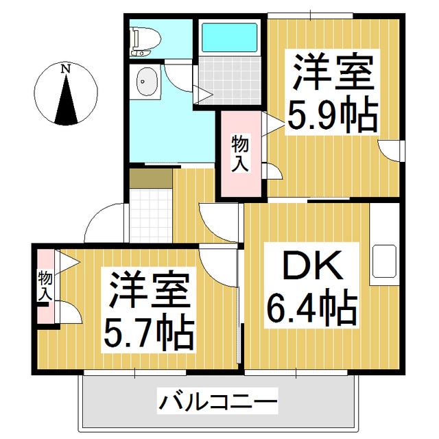 ラフィネU(2DK/1階)の間取り写真