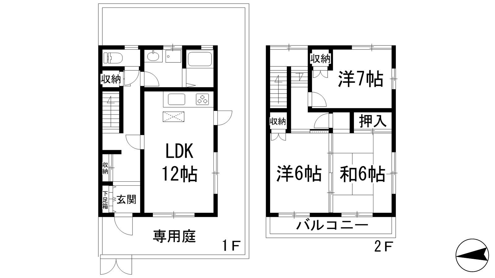 野上さくらハイツ(3LDK/1階)の間取り写真