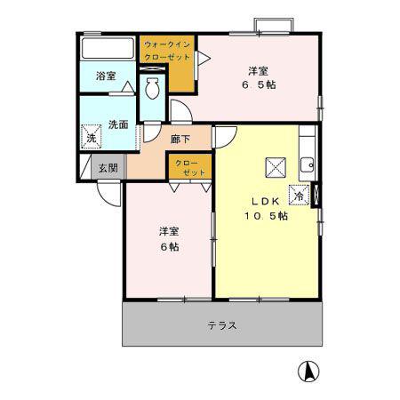 リビングタウン長与C棟(2LDK/1階)の間取り写真