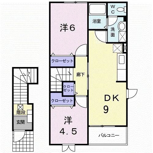 カーサアウローラII(2DK/2階)の間取り写真