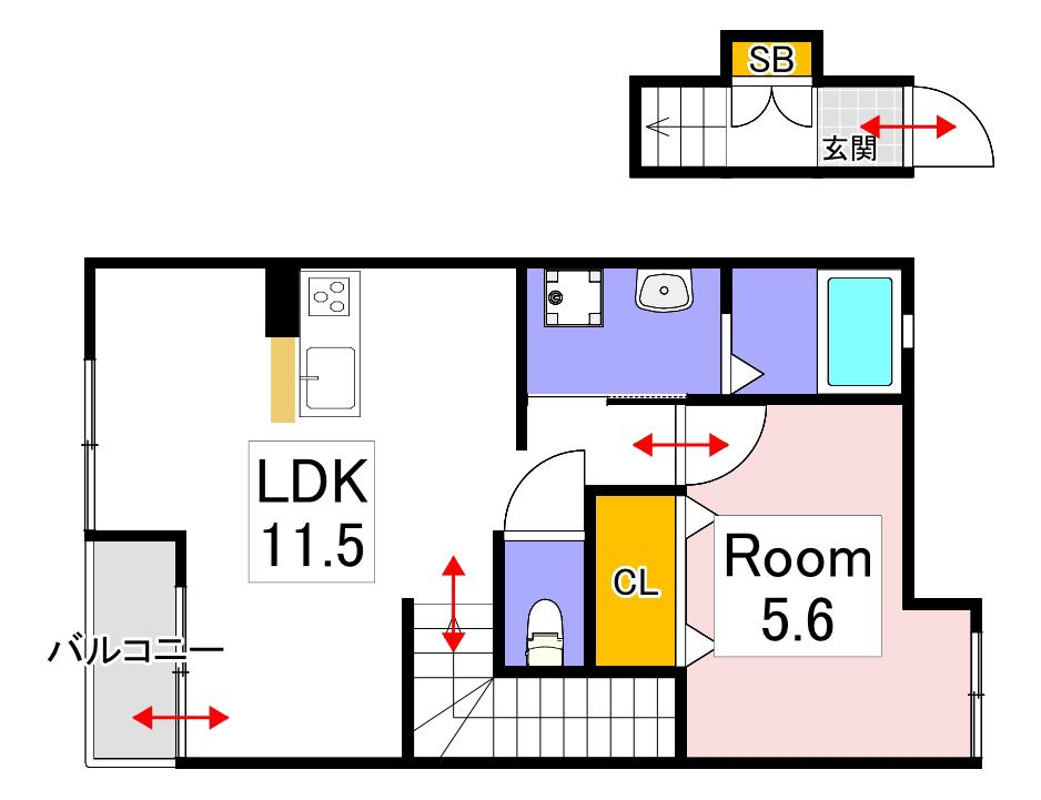 クレア 南棟(1LDK/2階)の間取り写真