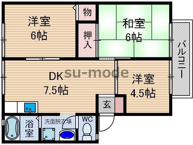 サンビレッヂ新和B棟(3DK/2階)の間取り写真