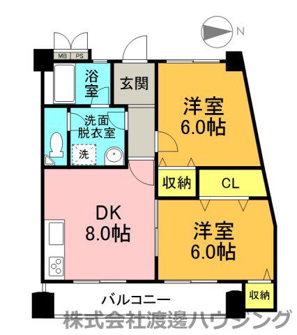 サンコーポ平野(2DK/7階)の間取り写真