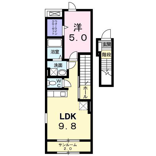 コムラード(1LDK/2階)の間取り写真