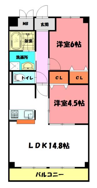 ECO NISHIFUTAMI(2LDK/2階)の間取り写真
