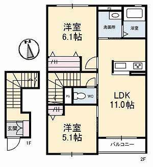 シャーメゾン豊成(2LDK/2階)の間取り写真