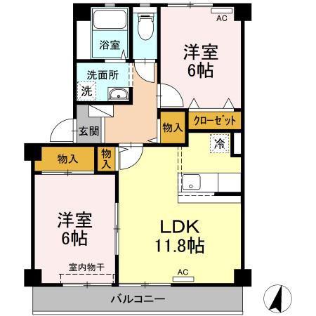 フォブール佐古A(2LDK/3階)の間取り写真